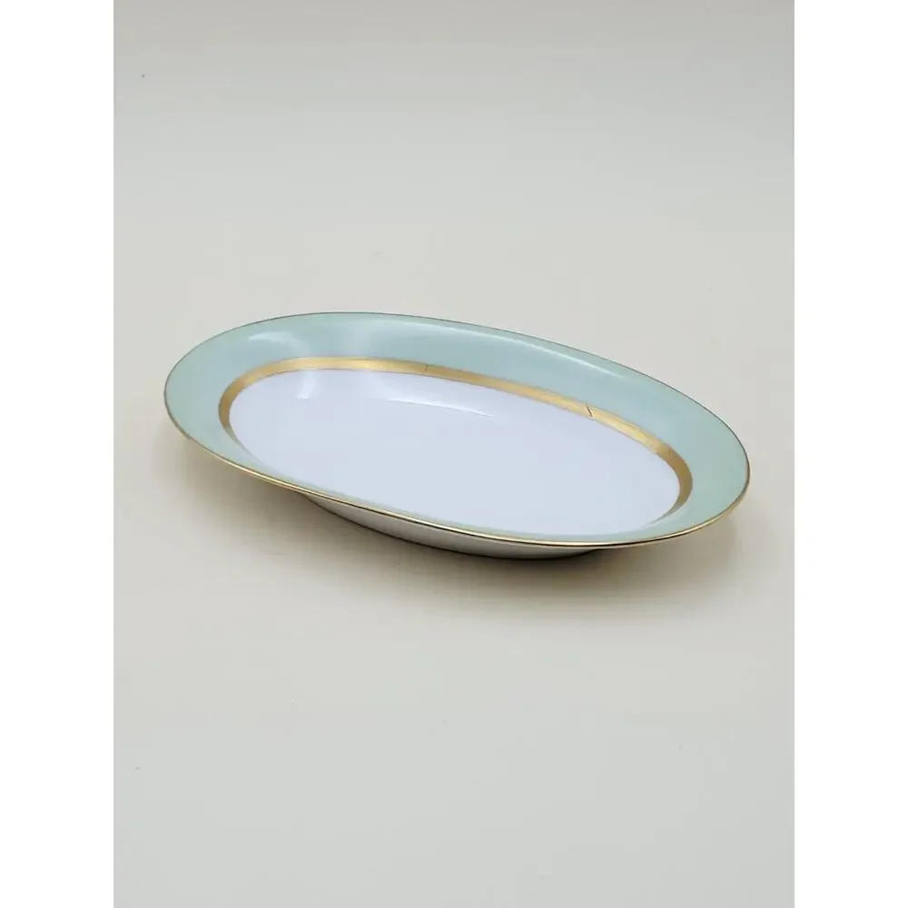 Vintage Tirschenreuth Bavaria Clyde 4245 Porcelain Oval Pickle Dish Mint Gold